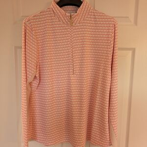 Cabana Life By Talbots Pink and White Long Sleeve Polo Top
